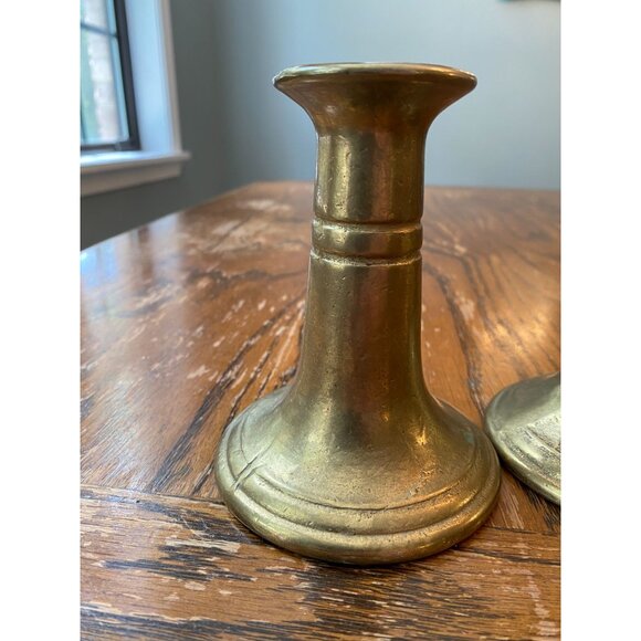 Antique Pair Of Solid Brass Candle Holders Tapered Design Heavyweight Decorative - Picture 2 of 9